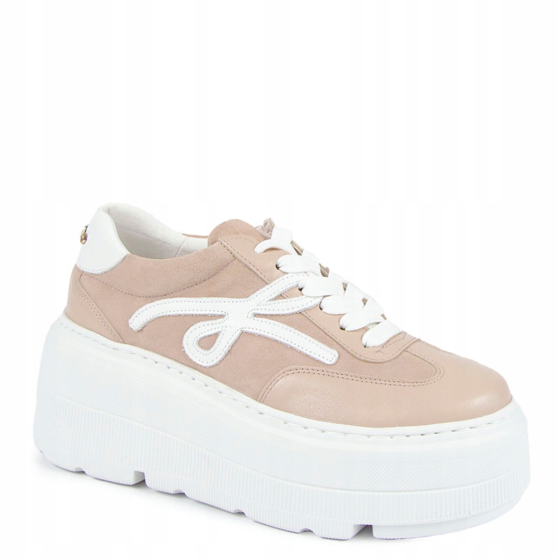 Karino 5708 Pudrové Kožené Tenisky Na Silné Podrážce, Velikost 38