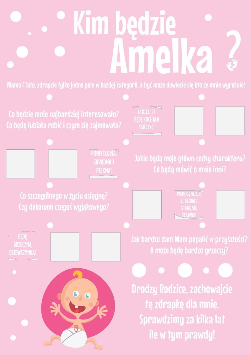 

zabawa Gra Baby Shower będzie Dziecko Dziewczynka