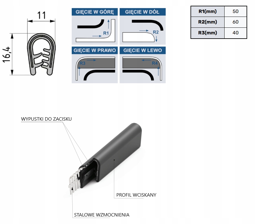 Osłona krawędzi EPDM 1-4mm '538' METR BIEŻĄCY Kod producenta 9538