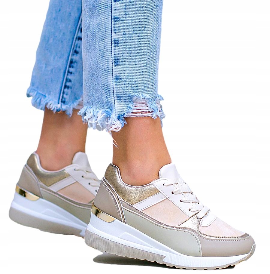 

Adidasy sneakersy damskie Złote na koturnie 39