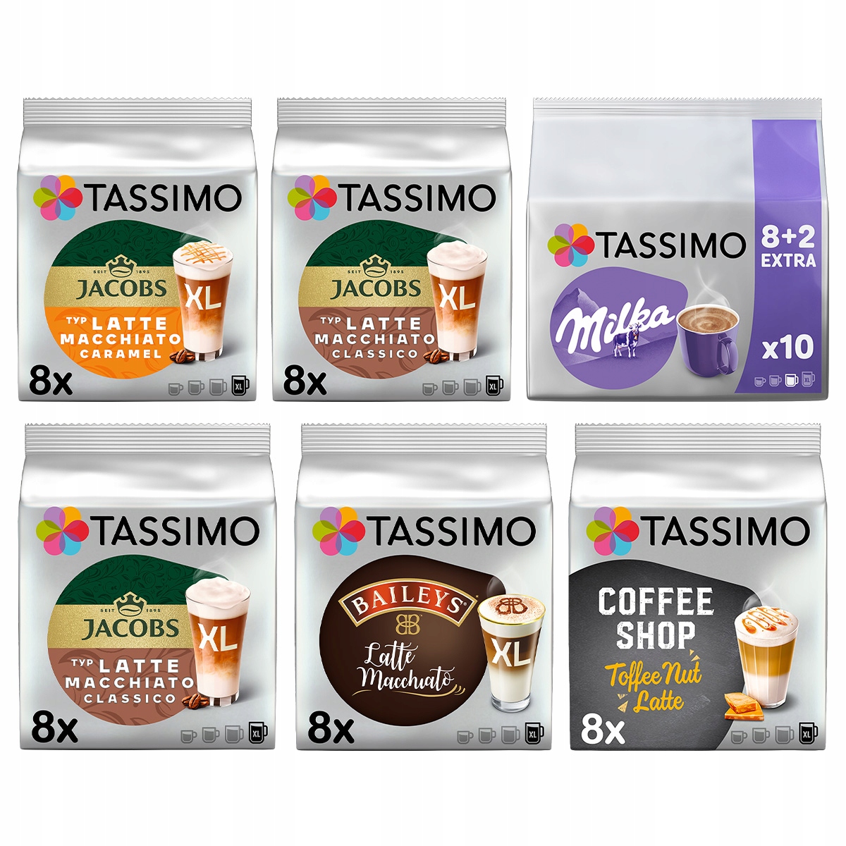 Kapsułki Tassimo Zestaw Latte Macchiato smakowe 50 kaw, 5+1 Gratis!