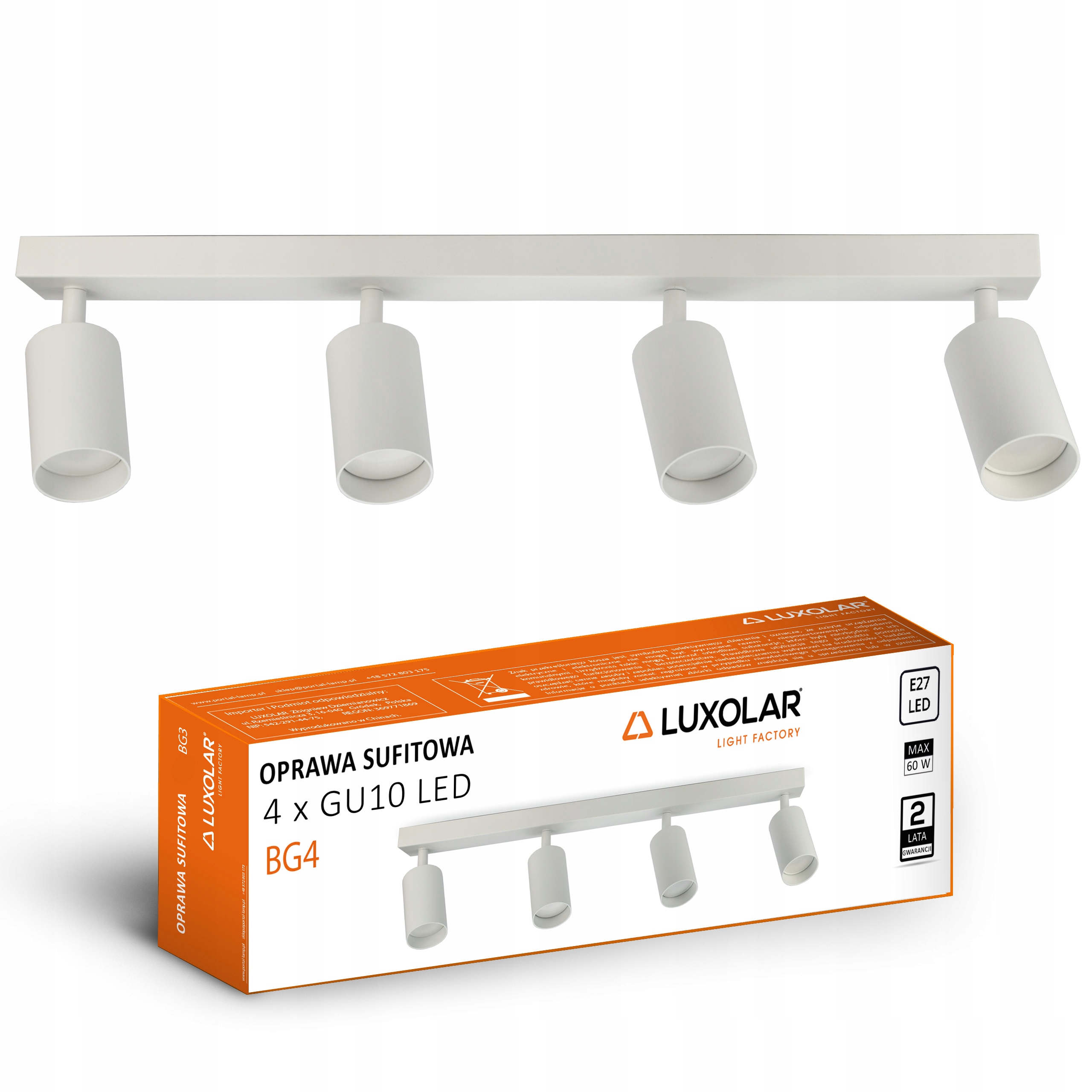 Lampa Sufitowa Żyrandol Plafon Tuby Metal Spot BG4 Led 4xGU10 Biała