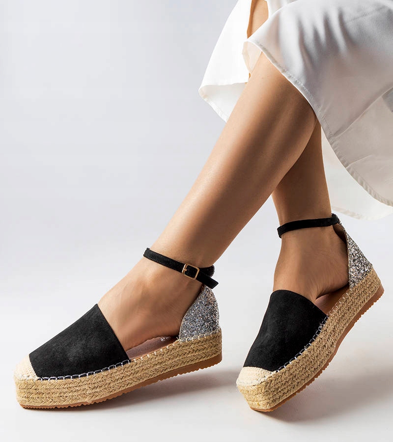 Czarne espadryle na platformie brokatowe 22884 38 Stan opakowania oryginalne