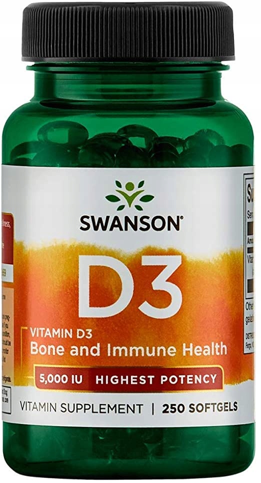 SWANSON Vitamín D3 5000 IU 250 kapsúl Imunita