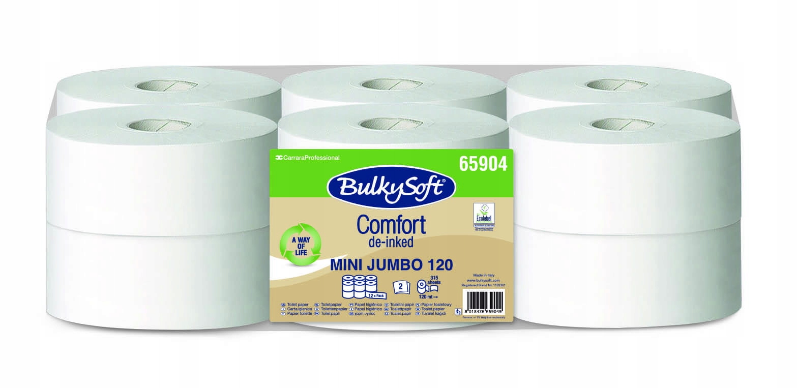 Toaletní papír Jumbo mini Comfort DE-inked, 2 W, bílý, 120 m, 12 rolí
