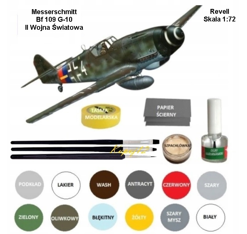 Model Samolot do sklejania Messerschmitt Bf 109 G-10 ZESTAW FARBY+PĘDZLE++
