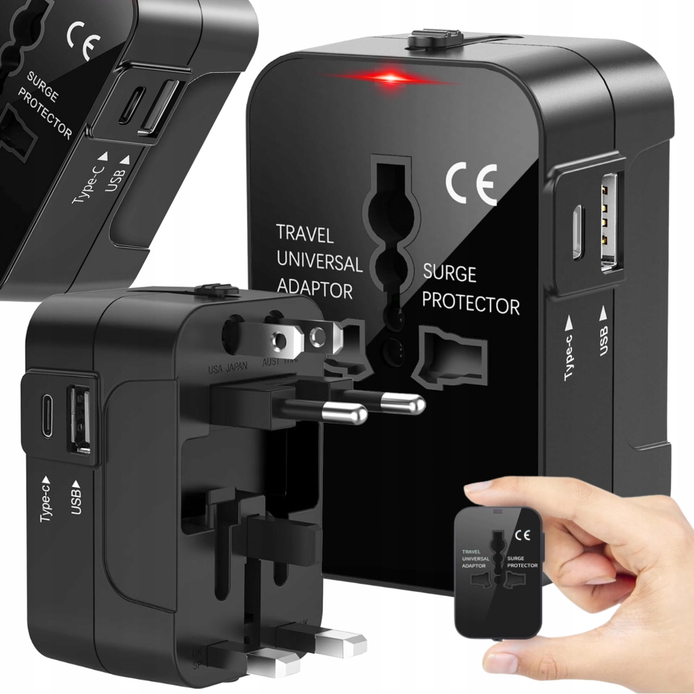 Przejściówka Gniazdka Adapter Podróżny Usa Uk Cały Świat Usb C Pd Ładowarka