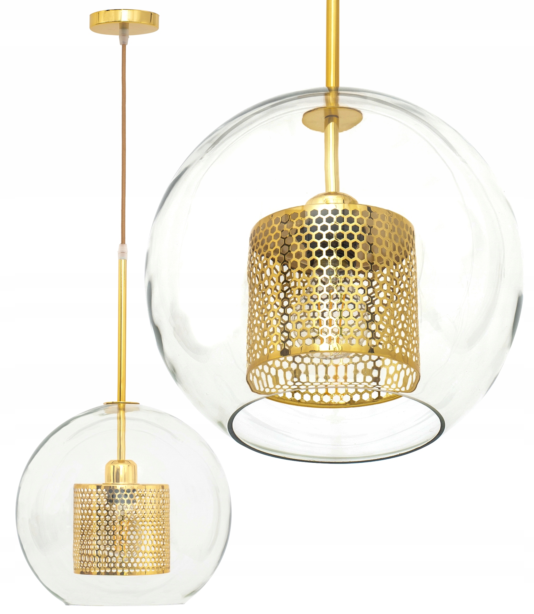 

Lampa Wisząca Sufitowa Szklana Złota Loft 25cm