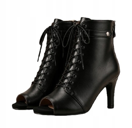 Czarne Buty Do Tańca Na Obcasie Taneczne Wiązane Zamek 7,5cm 38