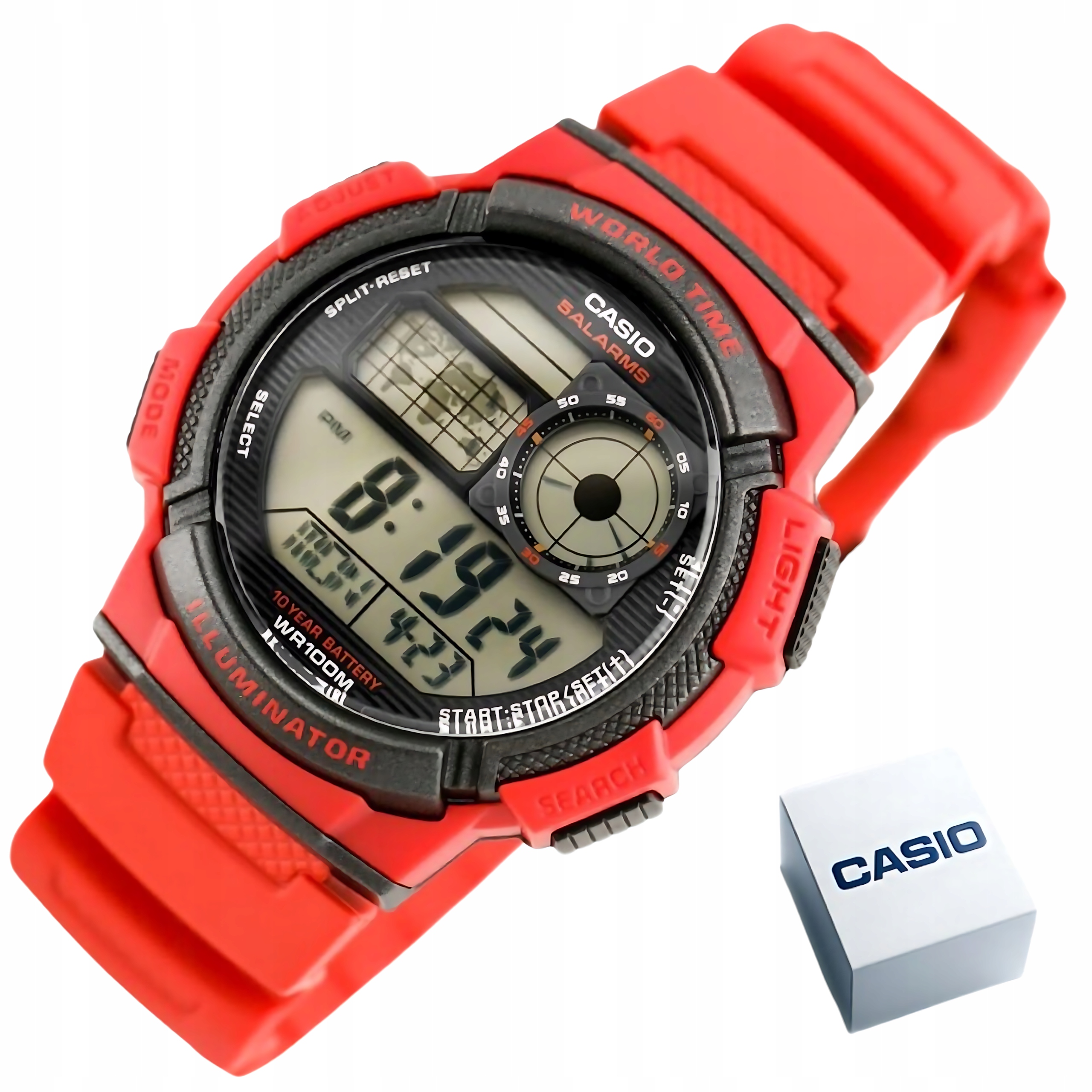 Pánské Hodinky Casio AE-1000W-4AV Červené Sportovní Vodotěsné WR100 Box