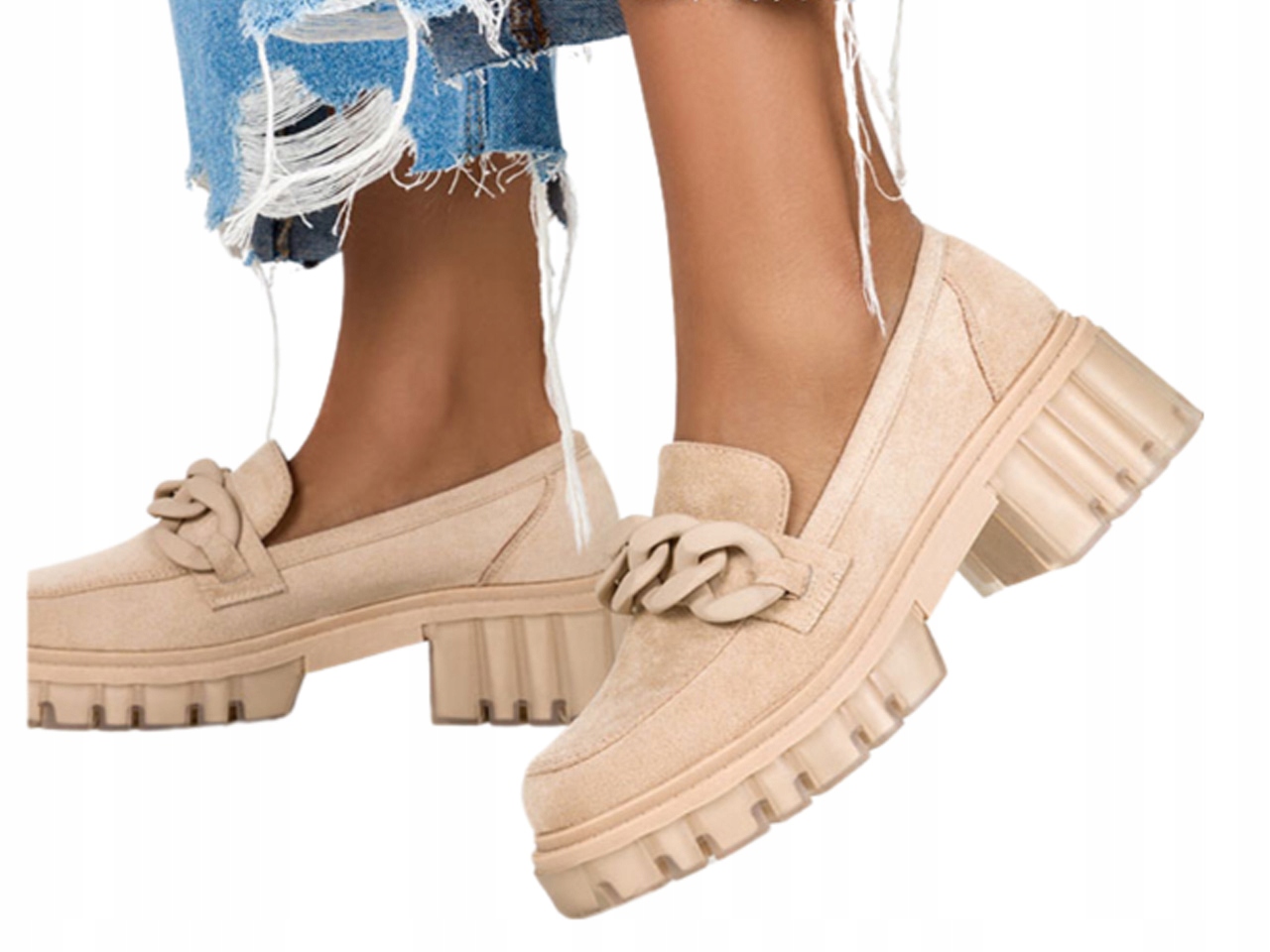 DAMSKIE MOKASYNY PÓŁBUTY ŁAŃCUSZEK PLATFORMA r 39