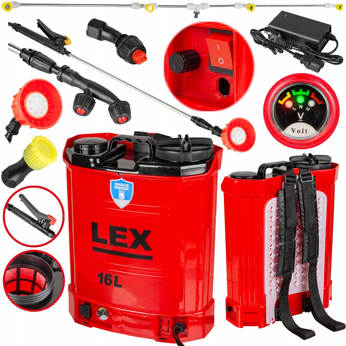 Opryskiwacz Akumulatorowy Ciśnieniowy Plecakowy Elektryczny 5 Dysz 16L