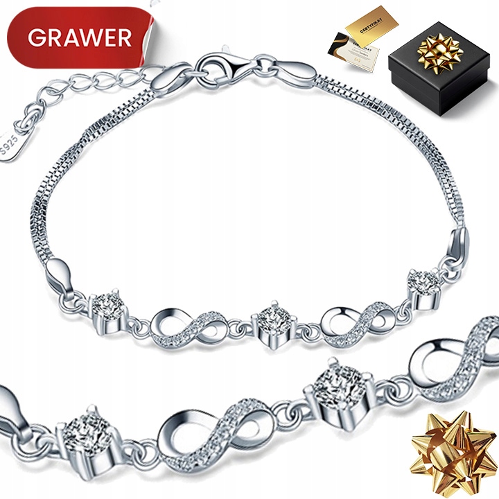 Stříbrný Dámský Náramek 925 Nekonečno S Krystaly Pro Ženu Maminku