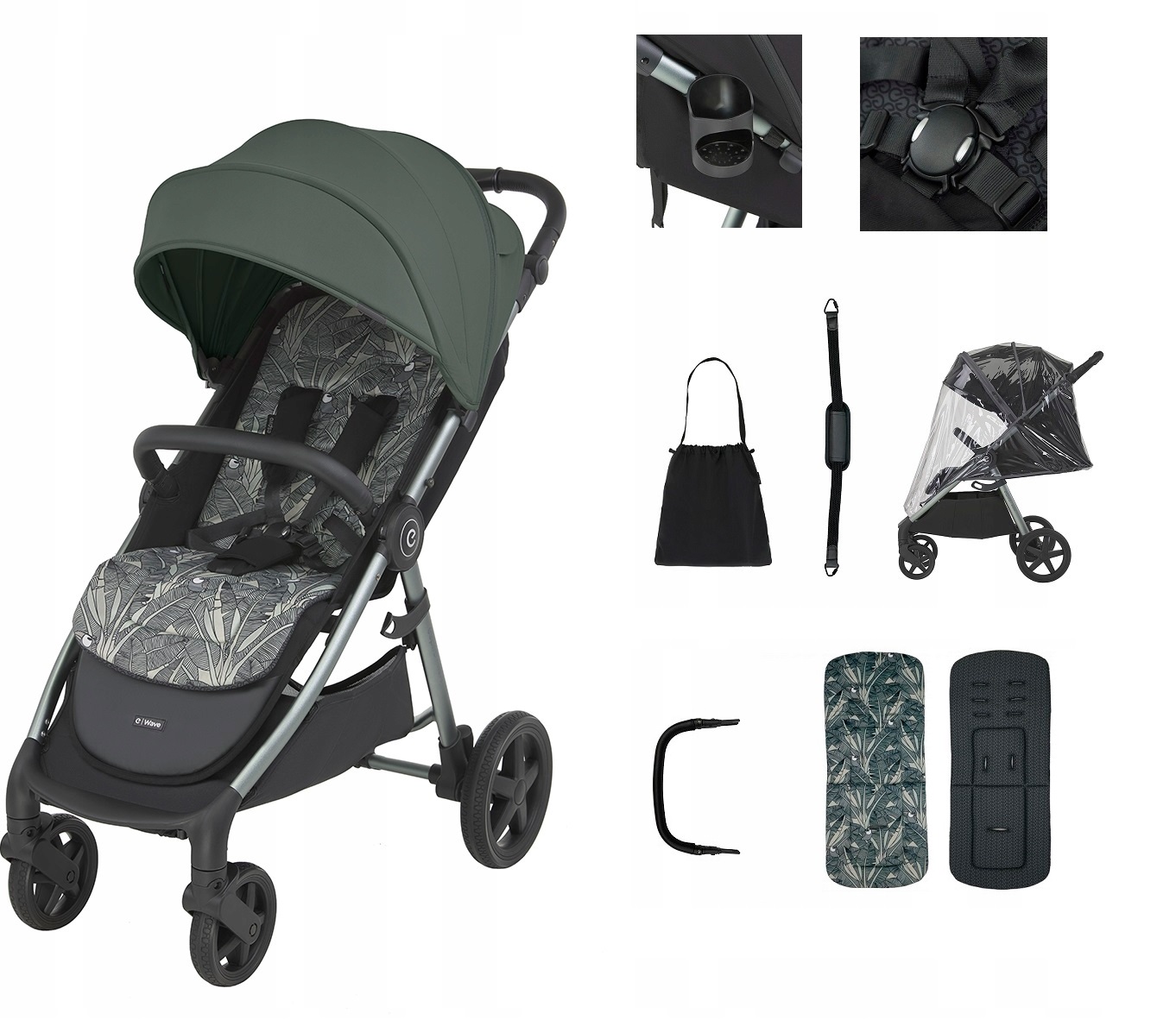 ESPIRO WAVE WÓZEK SPACEROWY 304 GREEN DAY KUBEK TORBA STROLLER PASEK FOLIA