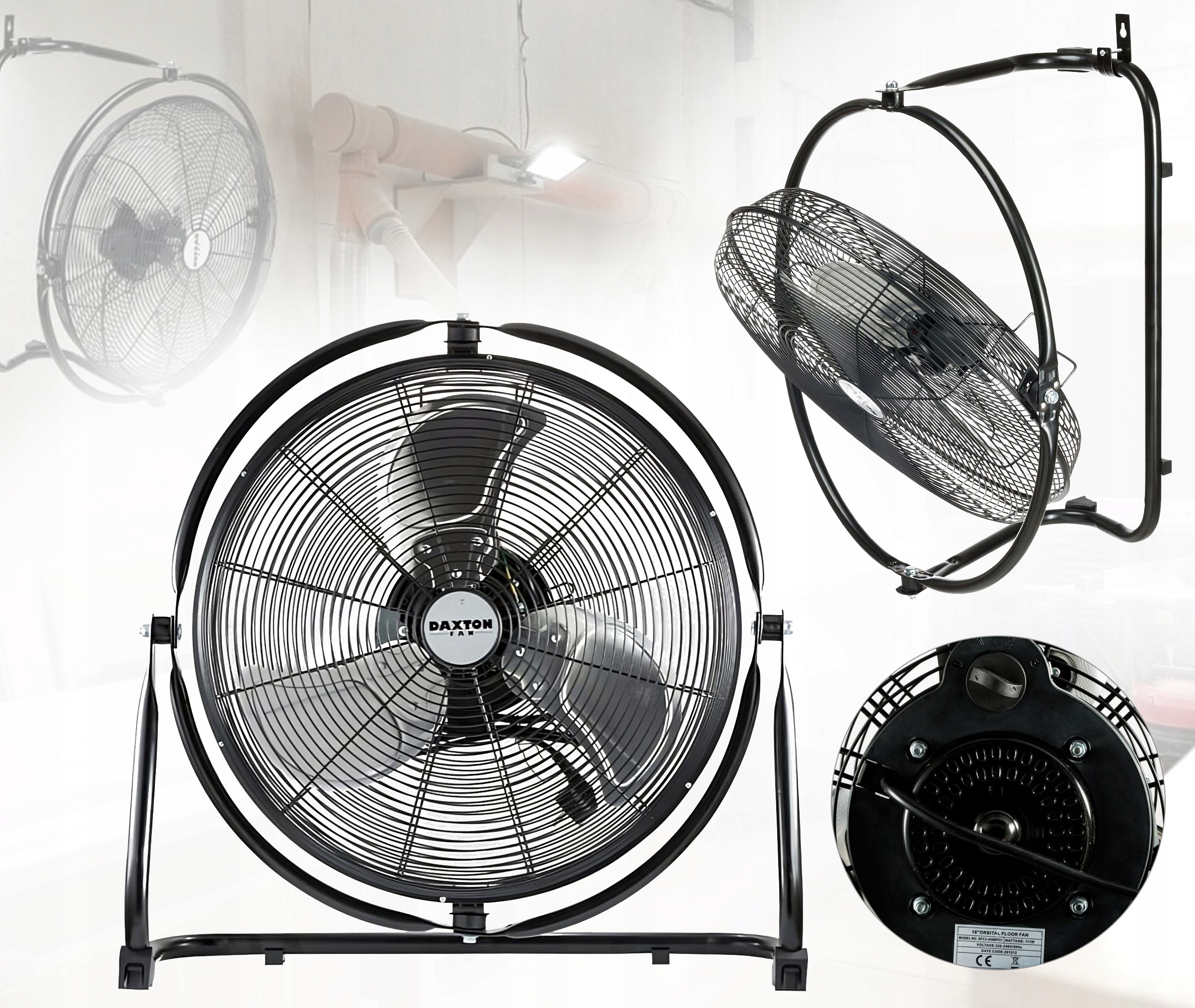 Priemyselný ventilátor Multifan 360° čierny 111 W Univerzálny cirkulátor