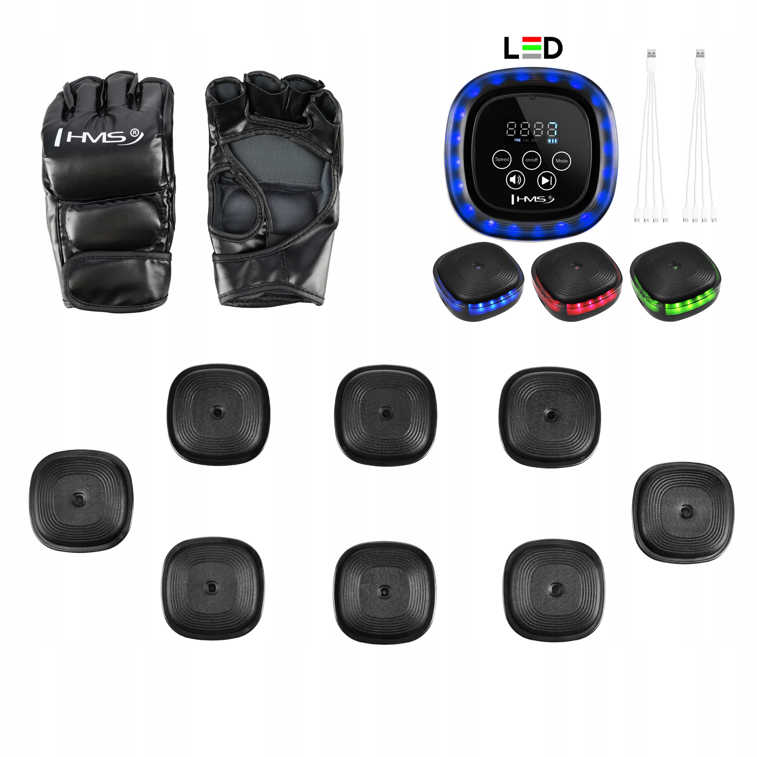 Modulární boxovací štít reflex 9el Bluetooth Led hudba rukavice Hms