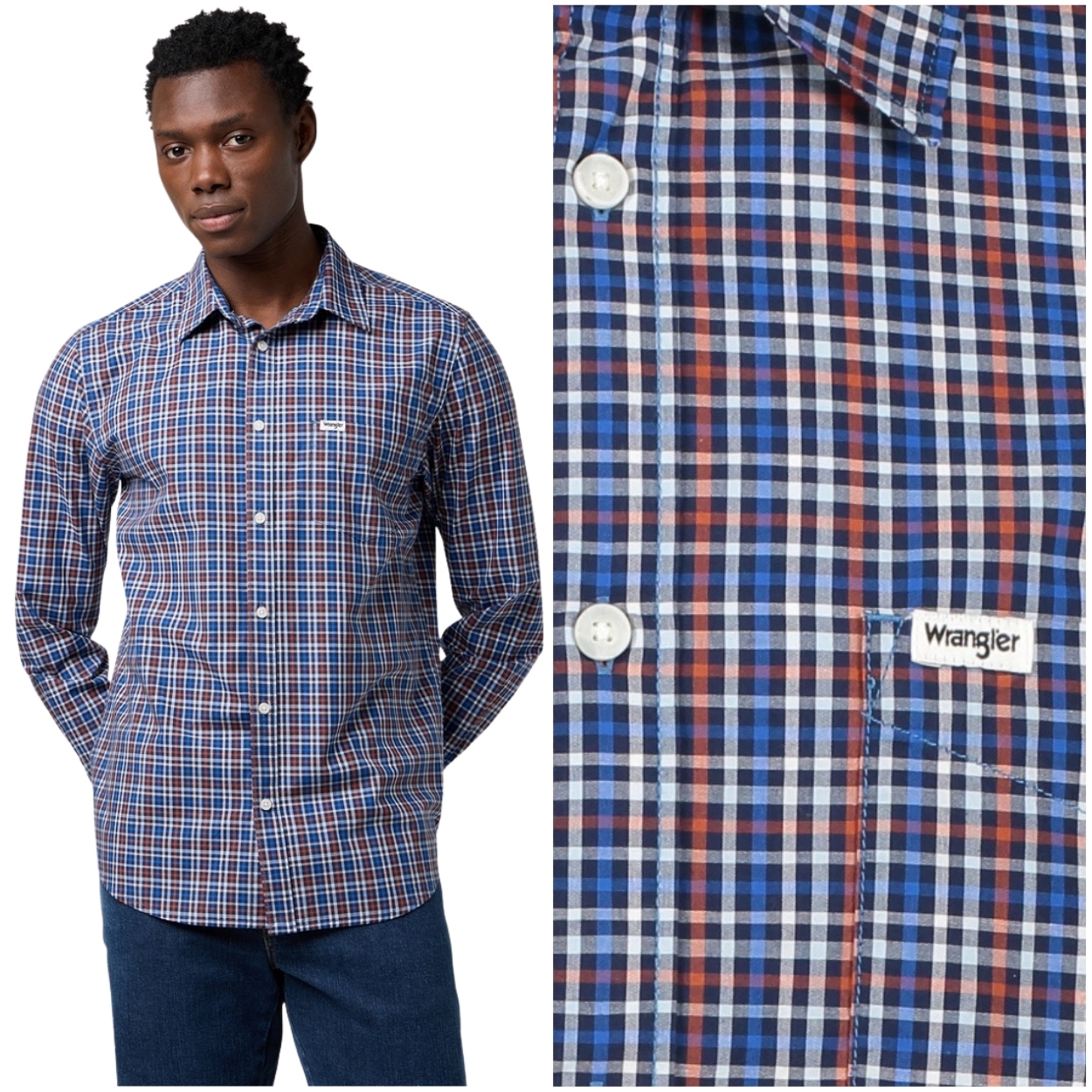 Wrangler 1 Pkt Poplin Shirt Tmavě modrá pánská kostkovaná bavlněná košile S