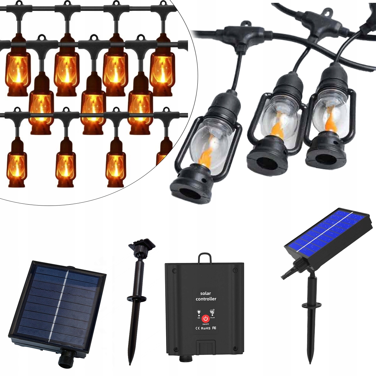 Girlanda Ogrodowa Solarna Lampki Retro 10x Lampion Led Zewnętrzna 6,5m IP44