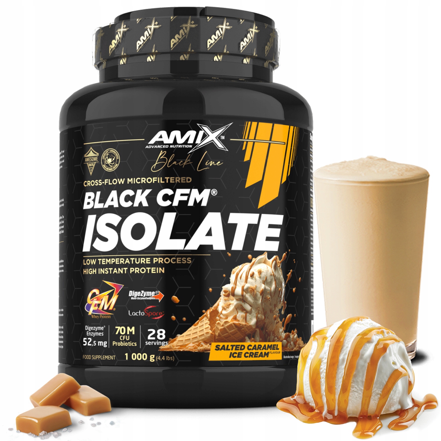 Proteinový izolát Cfm doplněk stravy 1 kg zmrzlina slaný karamel enzymy