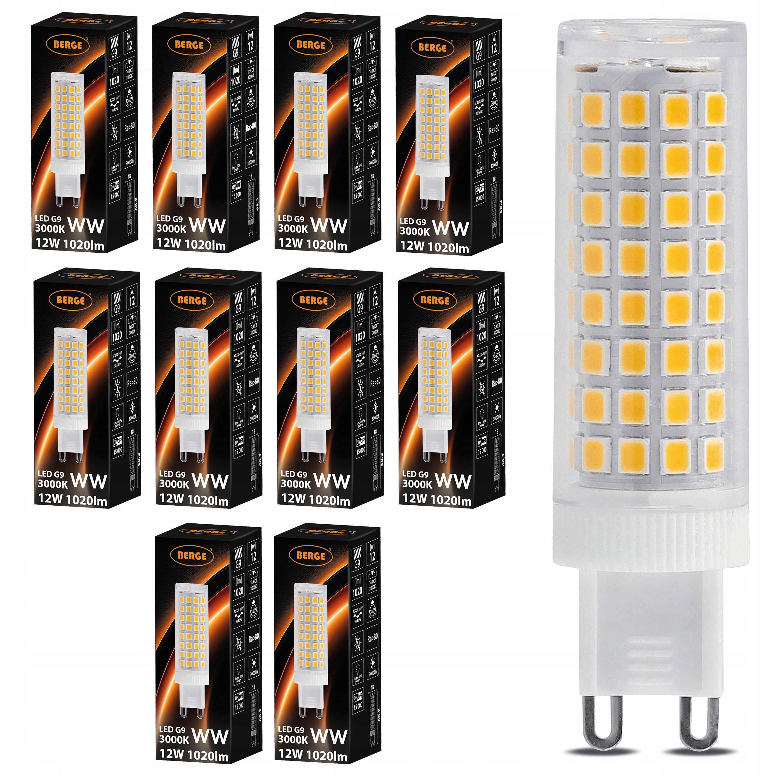 Led žárovka G9 12W 110W 1020lm Teplá Barva 3000K Silné světlo 10x