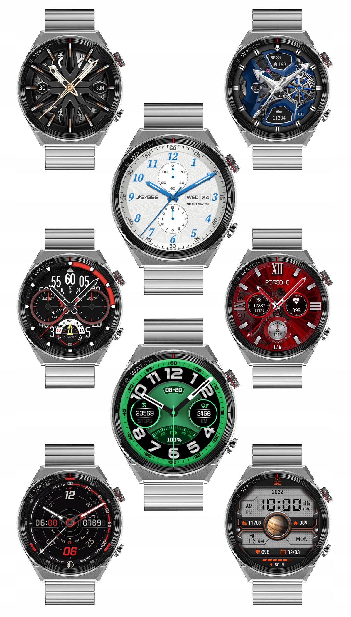 ZEGAREK SMARTWATCH MĘSKI NFC INDUKCJA ROZMOWY MENU PL 2 PASKI RNCE99 SPORT Szerokość paska 22 mm