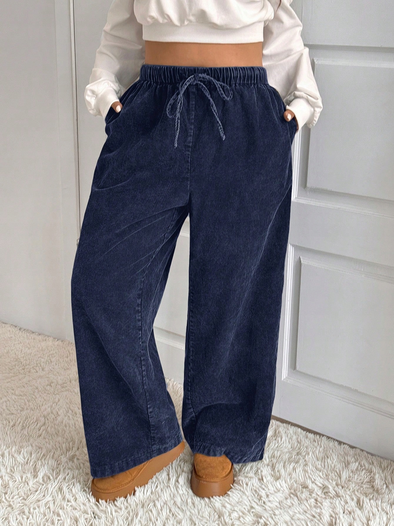 Šusťákové Kalhoty S Širokými Nohavicemi, Elastický Pas, Modrá Barva, Velikost 48