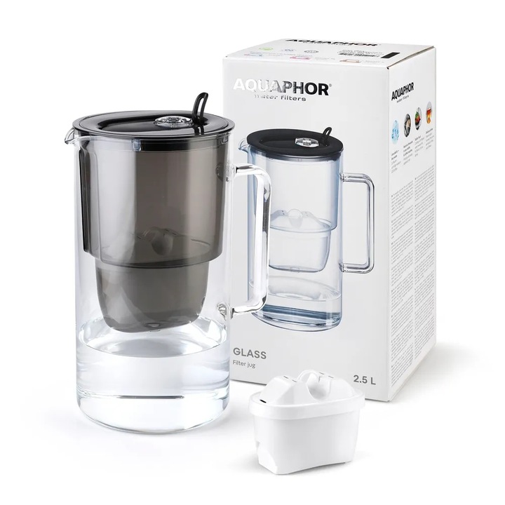 Dzbanek filtrujący Aquaphor Glass szklany Czarny wkład Maxfor Mg 2,5 L