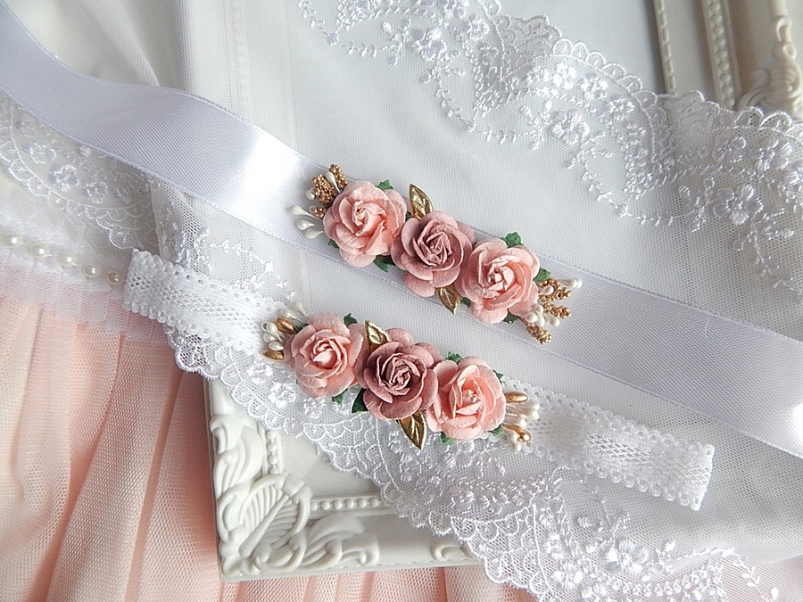 RÓŻANY Zestaw OPASKA i PASEK do sukienki Chrzest Rodzaj wianek