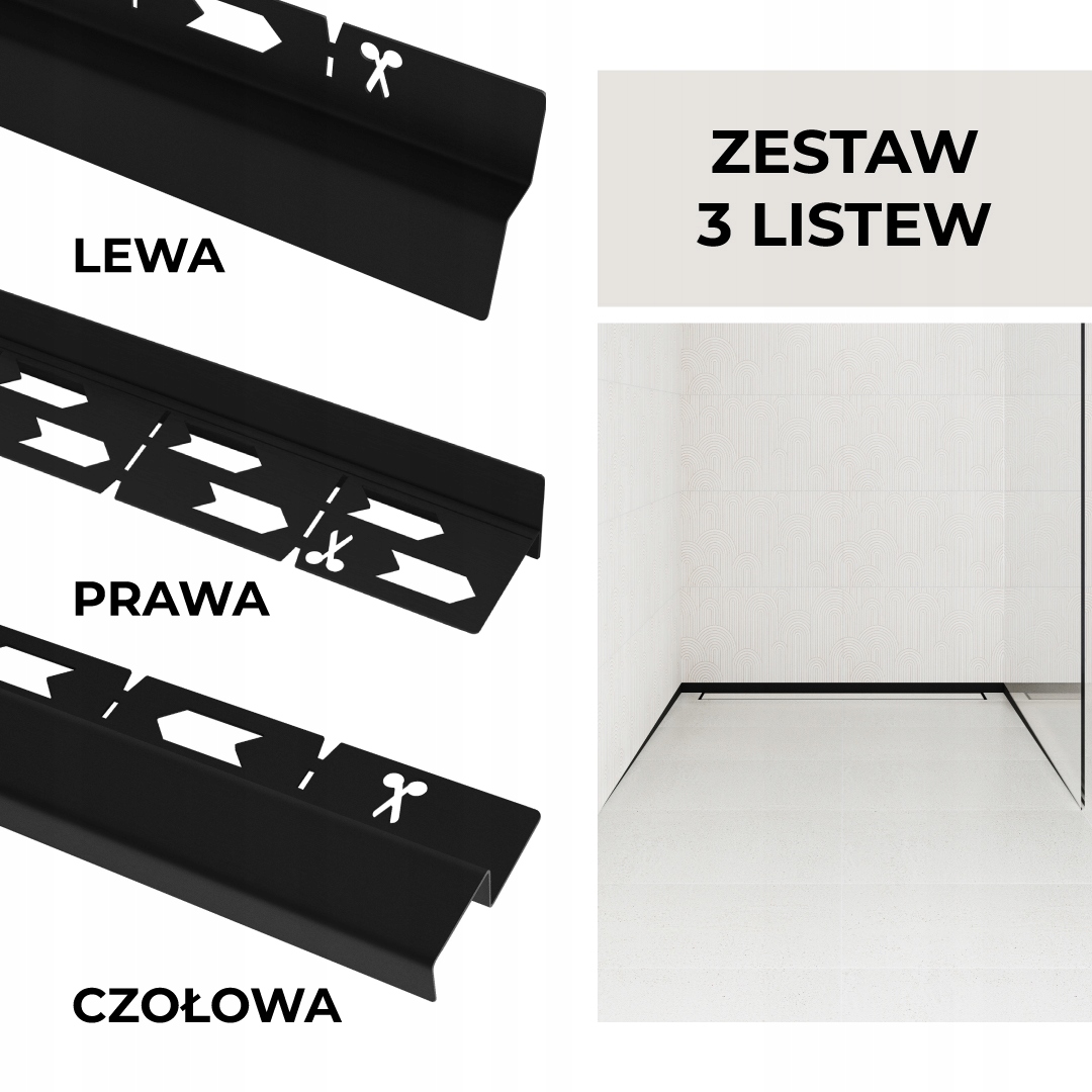 Sada lišt pro odtok Vogi Čelní Nástěnná Spádová černá 150 cm