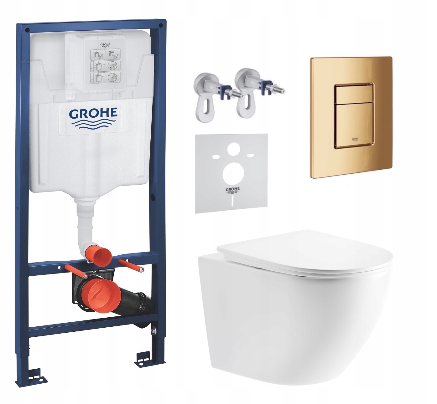 Podomietkový Wc set Grohe s miskou Lesna a zlatým tlačidlom Fresh