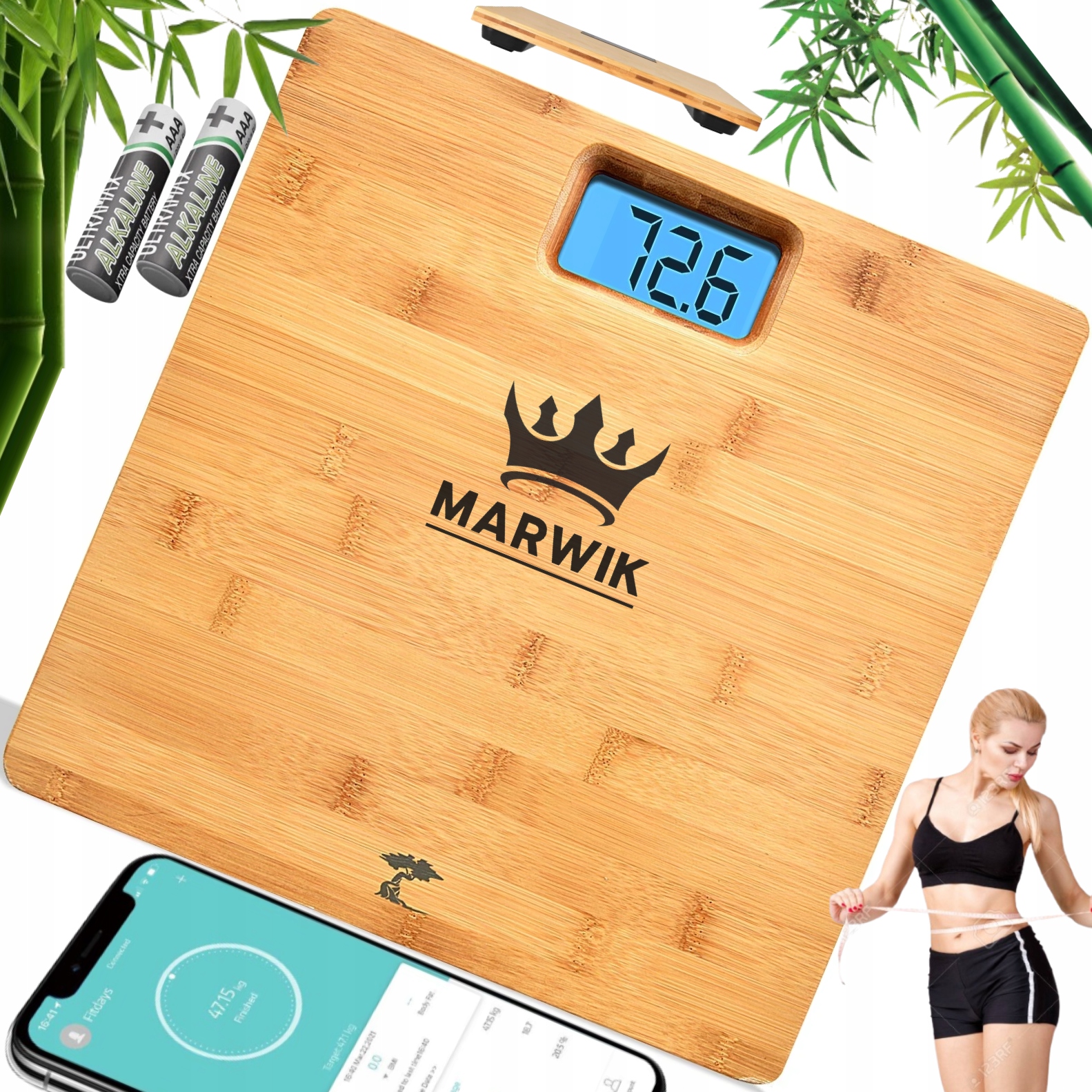 WAGA ŁAZIENKOWA BAMBUSOWA ELEKTRONICZNA DO 180 KG LCD TEMPERATURA CYFROWA EAN (GTIN) 5906236121883