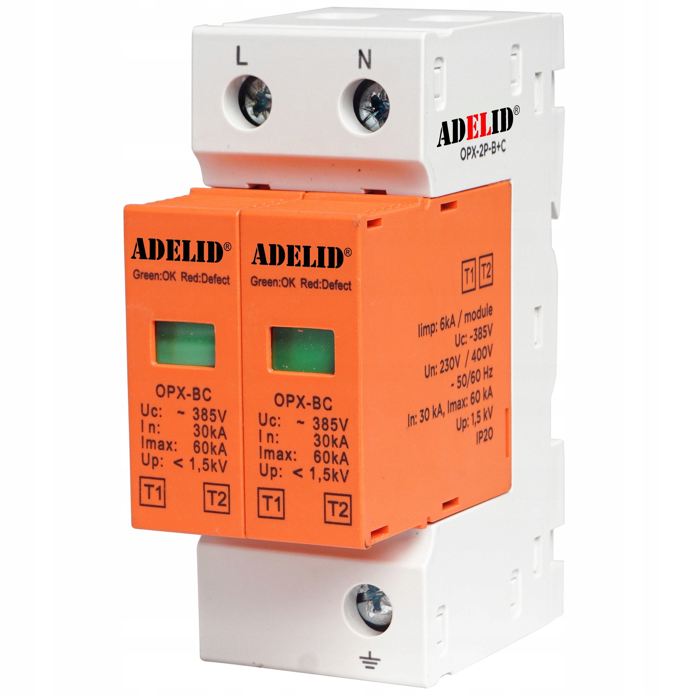 Ogranicznik Ochronnik Przepięć Przepięciowy Odgromnik B+c T1 T2 2P Ac