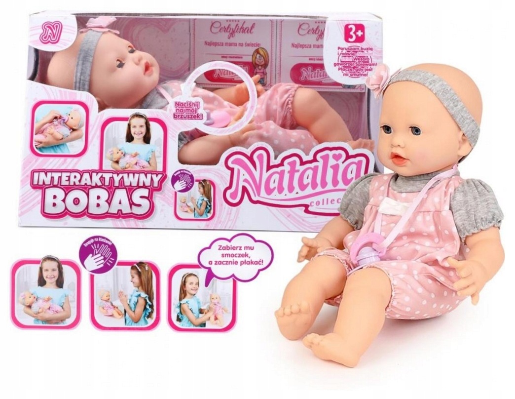 Lalka Natalia bobas mimiczny ze smoczkiem 41cm