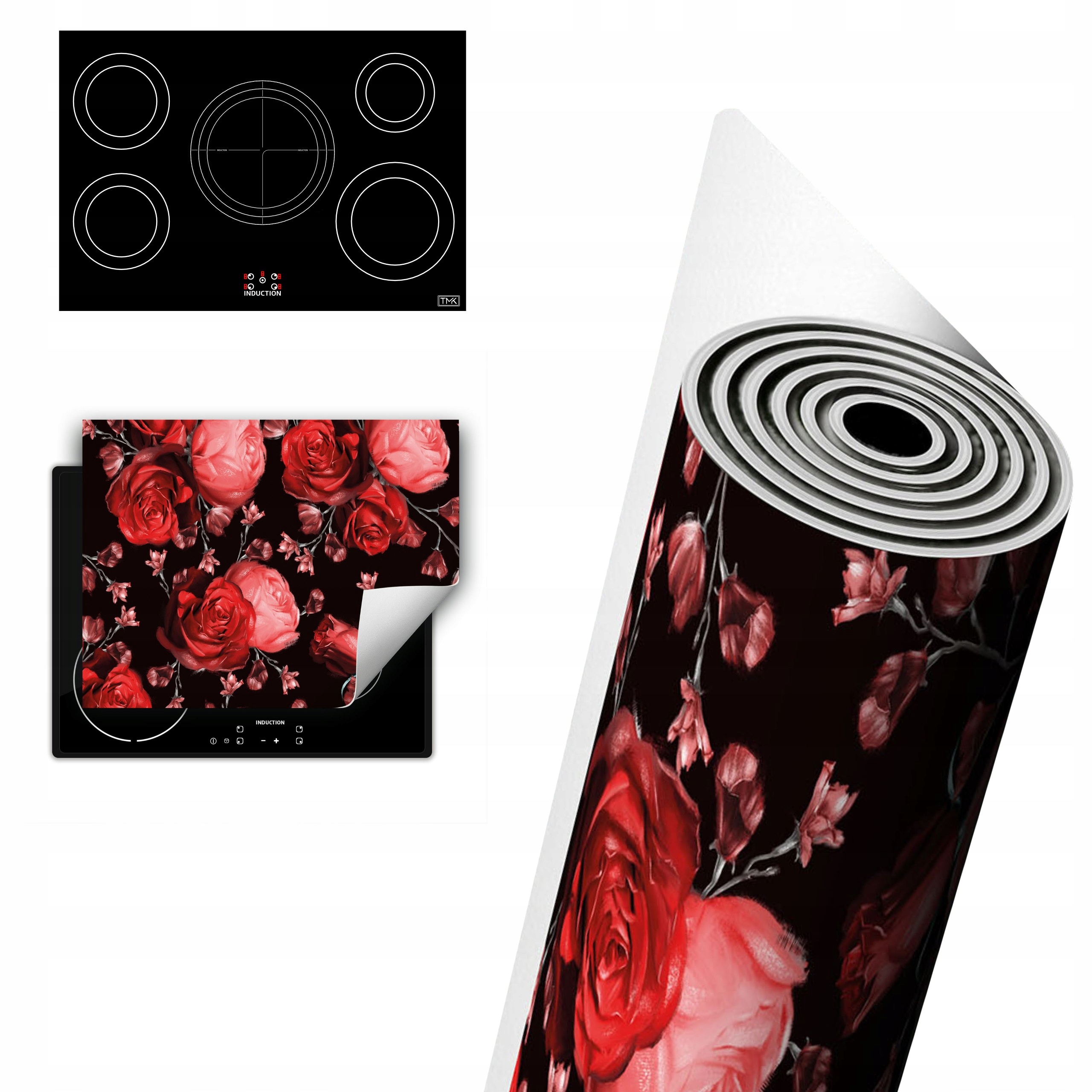 Vinylová Ochranná Deska Na Indukci 80x52 černá růže