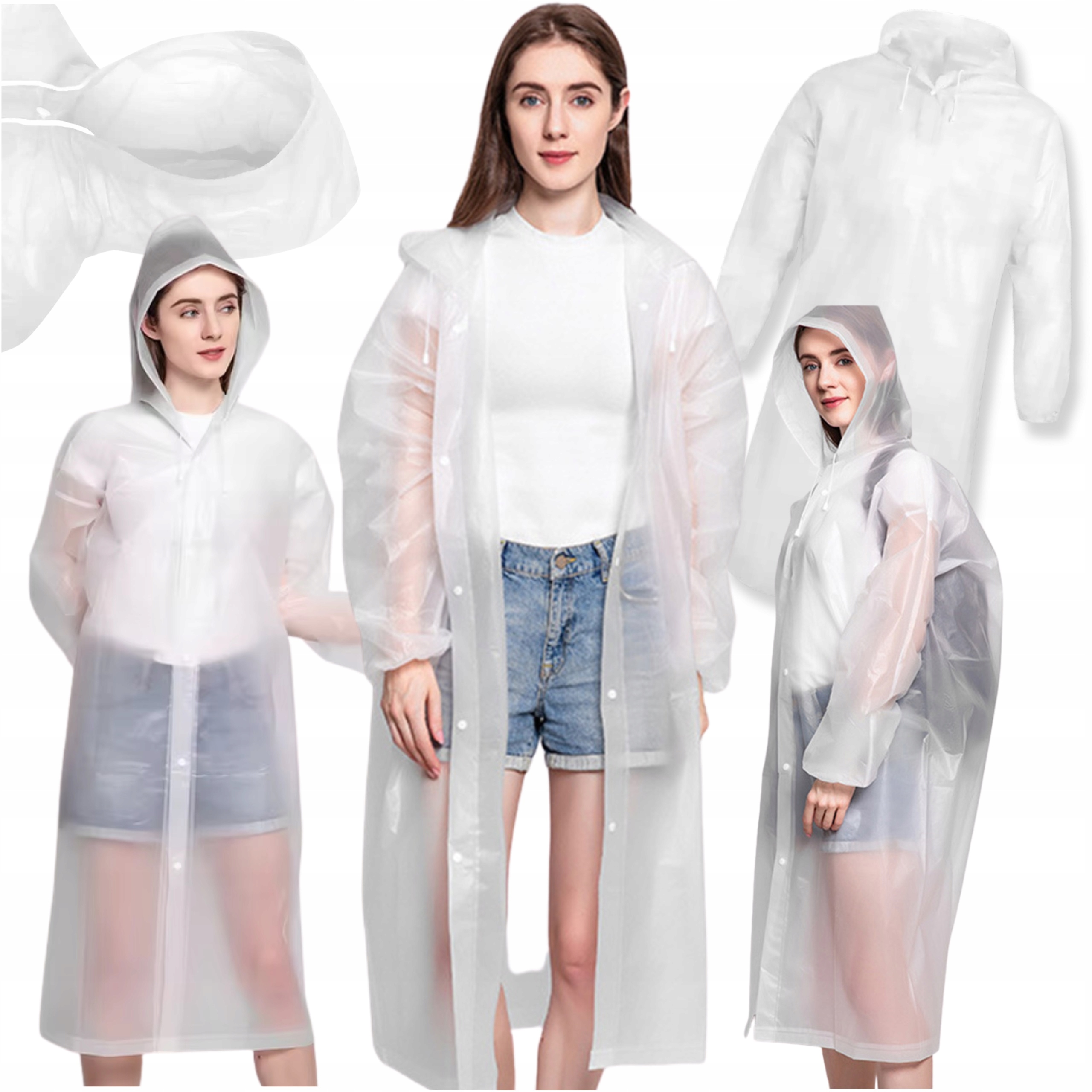 PŁASZCZ PRZECIWDESZCZOWY DAMSKI MĘSKI PELERYNA Z KAPTUREM BIAŁY MONTESSA