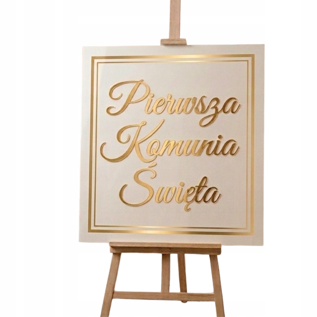 Uvítací tabule na svaté přijímání 50 x 50 cm Čtvercová bílá se zlatým zrcadlem