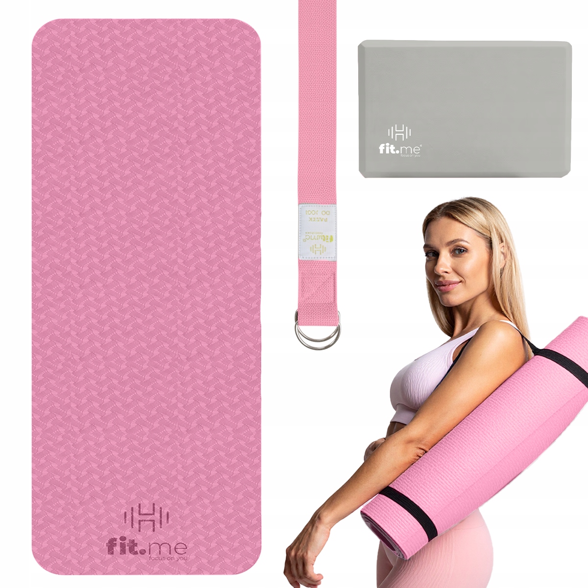 Zestaw Mata Do Ćwiczeń Antypoślizgowa Kostki 2 Szt Pasek 183cm