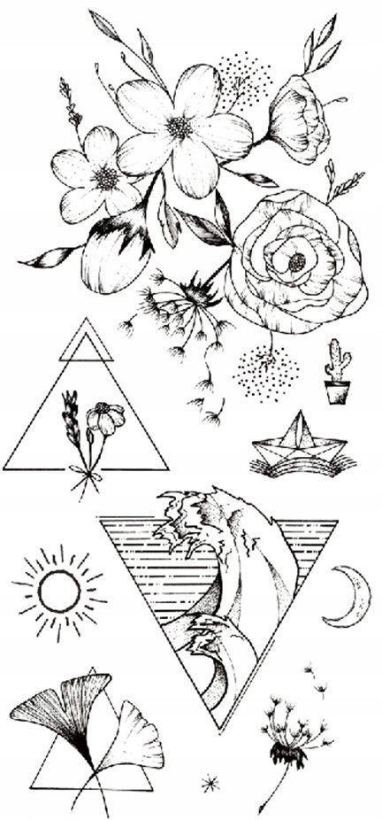 KWIATY Róże TATUAŻ z Różami NAKLEJKA DO CIAŁA a'la SZKIC ARKUSZ TM152