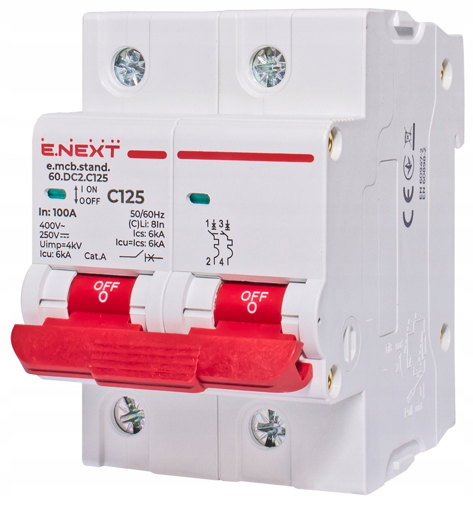 Nadproudový spínač E.next DC C125A 2P C 6kA Ac/dc DC 250 V (2P), Ac 400 V