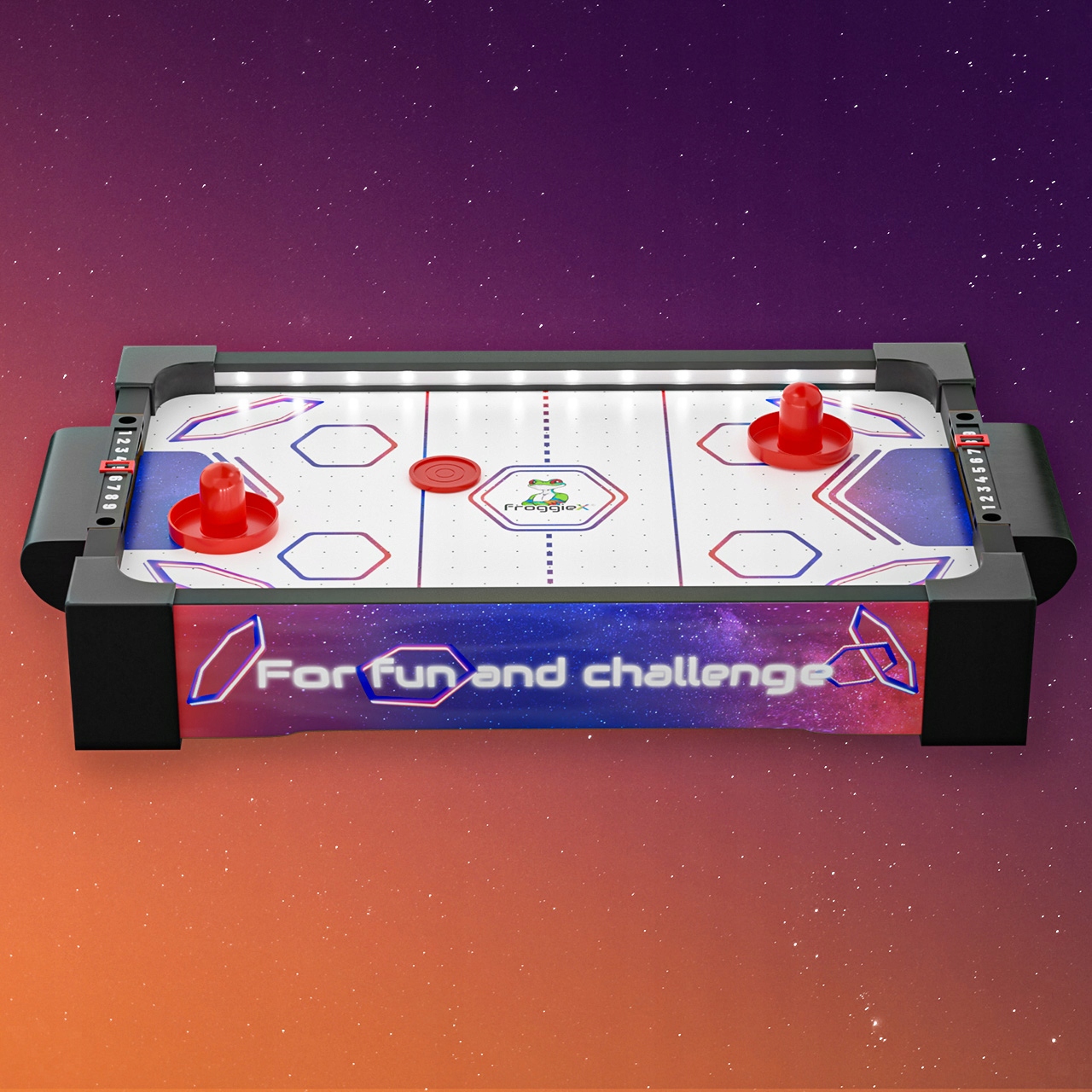 MINI CYMBERGAJ AIR HOCKEY STÓŁ DO GRY OŚWIETLENIE LED + BATERIE 10 szt Minimalny wiek dziecka 3