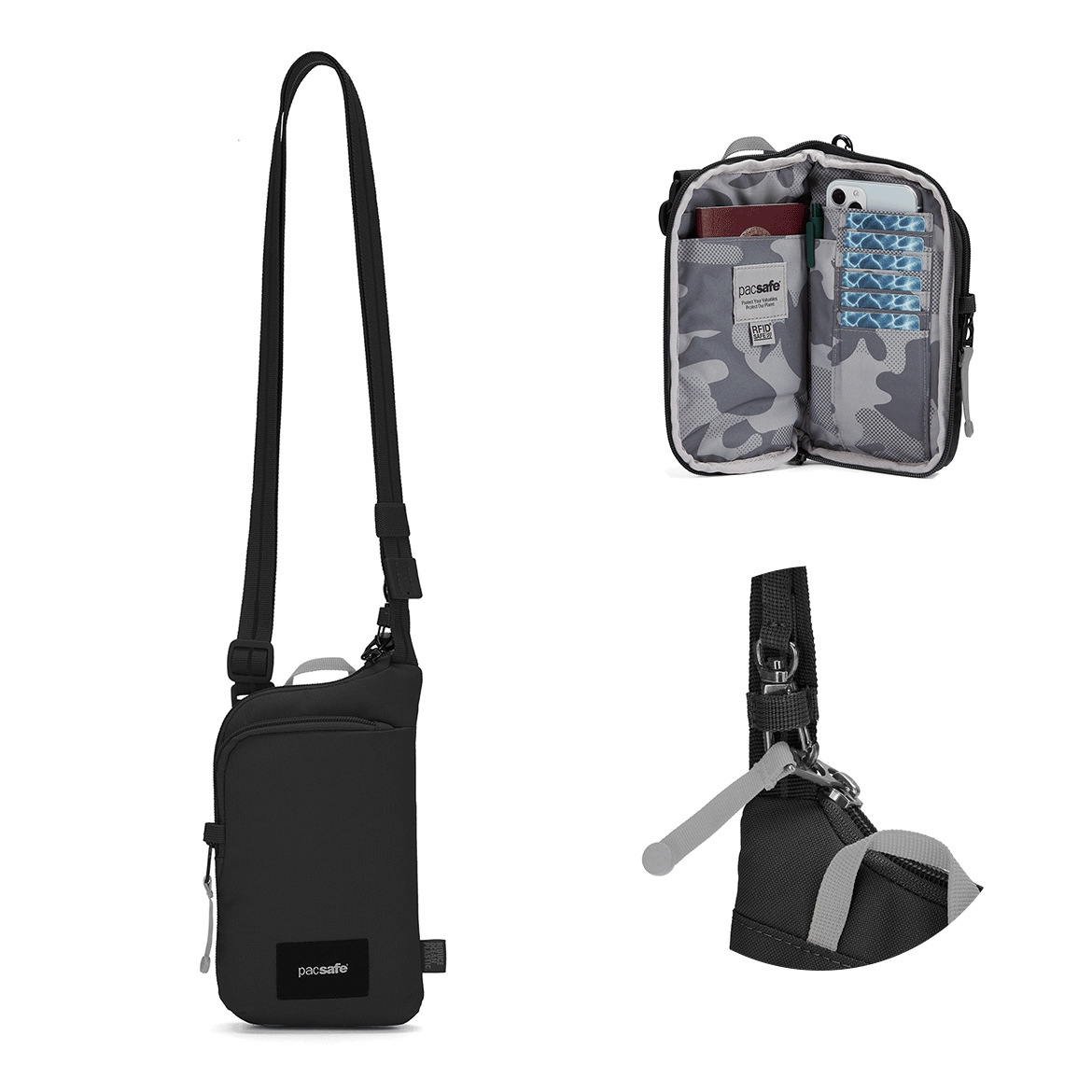 Taška přes rameno proti krádeži Pacsafe Go černá