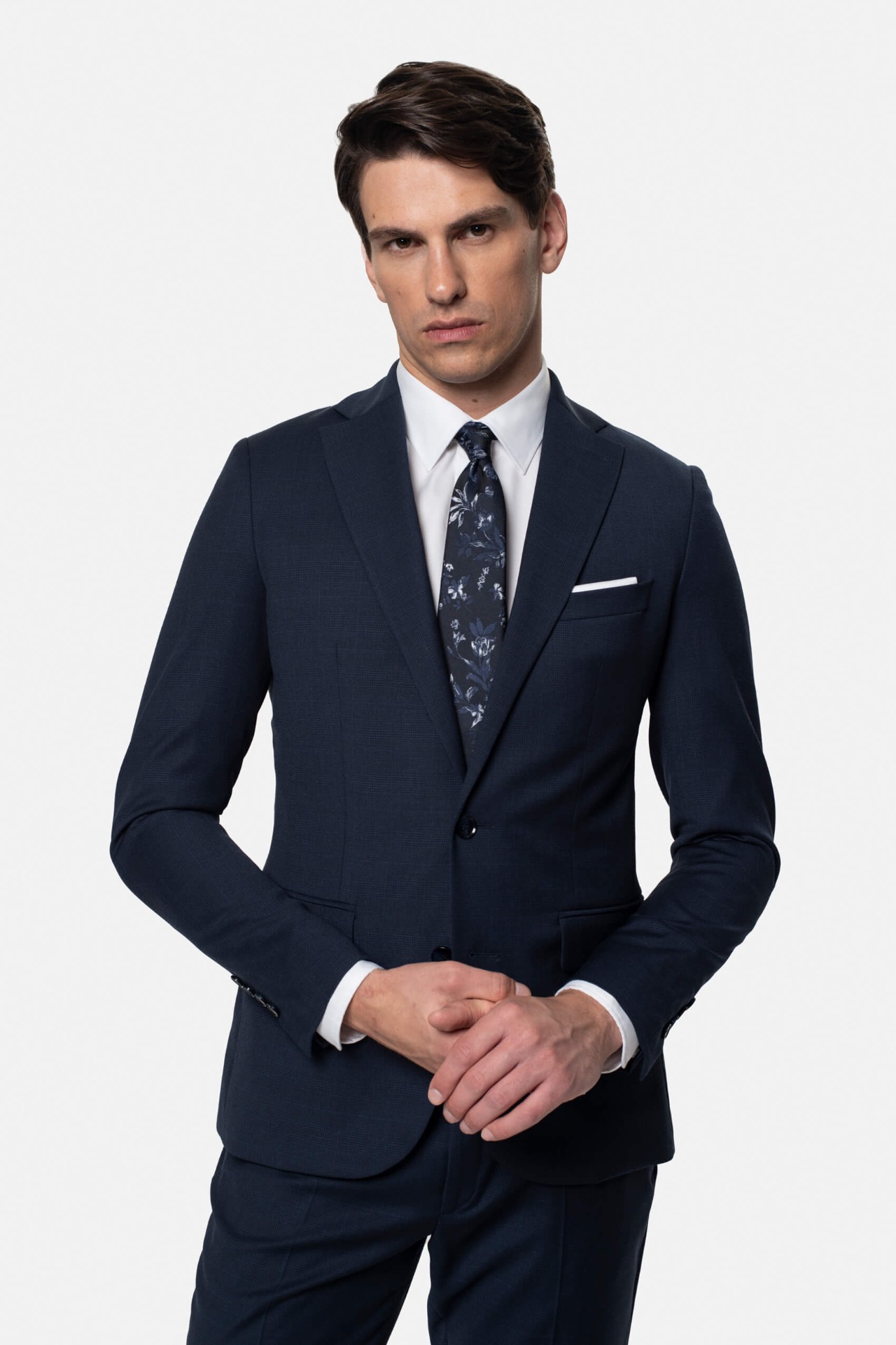 Marynarka Monzon Granatowa Slim Fit Jednorzędowa Z Wełną 188 104