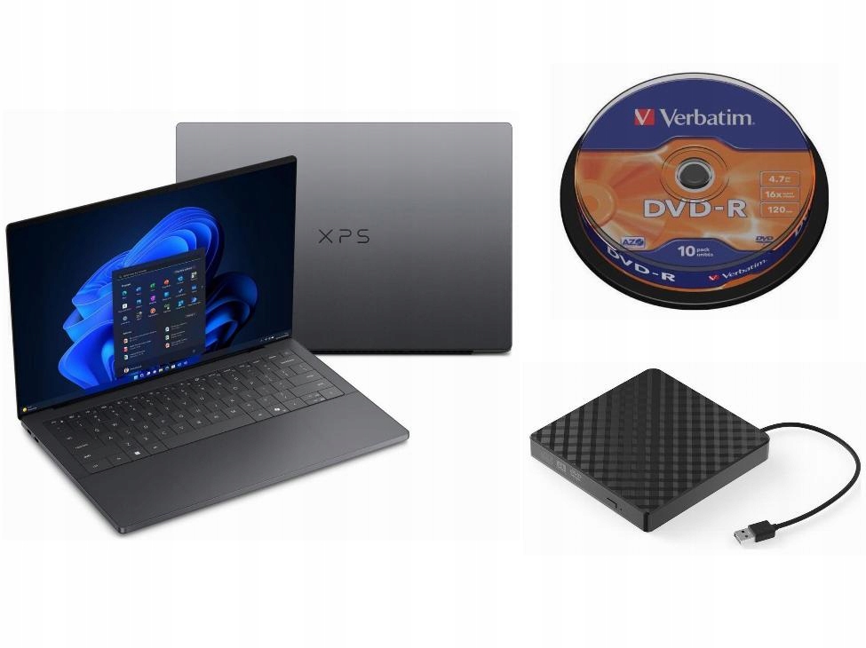 Laptop Dell Windows 11 Pro Intel Core Ultra 7 Zewnętrzny Napęd DVD 10