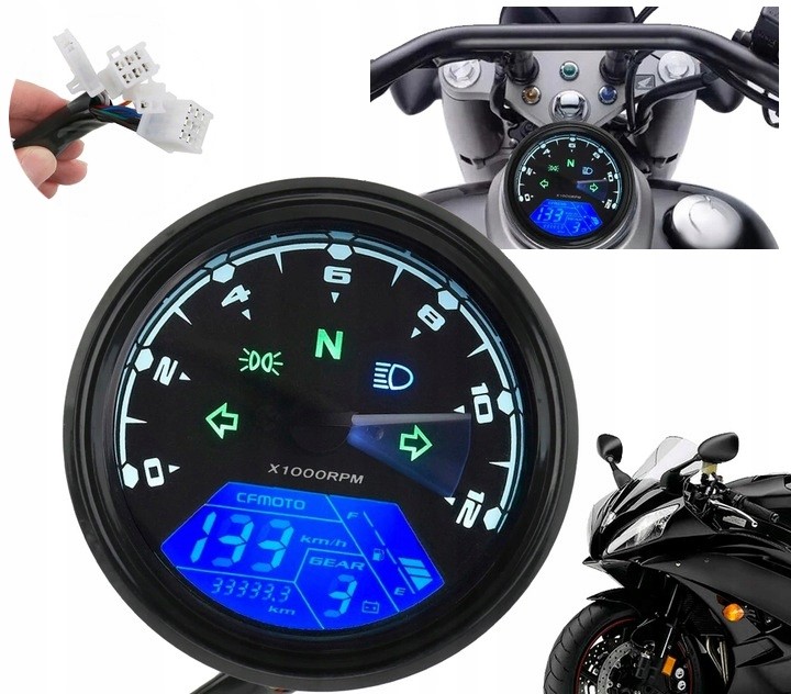 Uniwersalny Licznik Cyfrowy Motocykl Quad LCD Led Obrotomierz Cross Czujnik