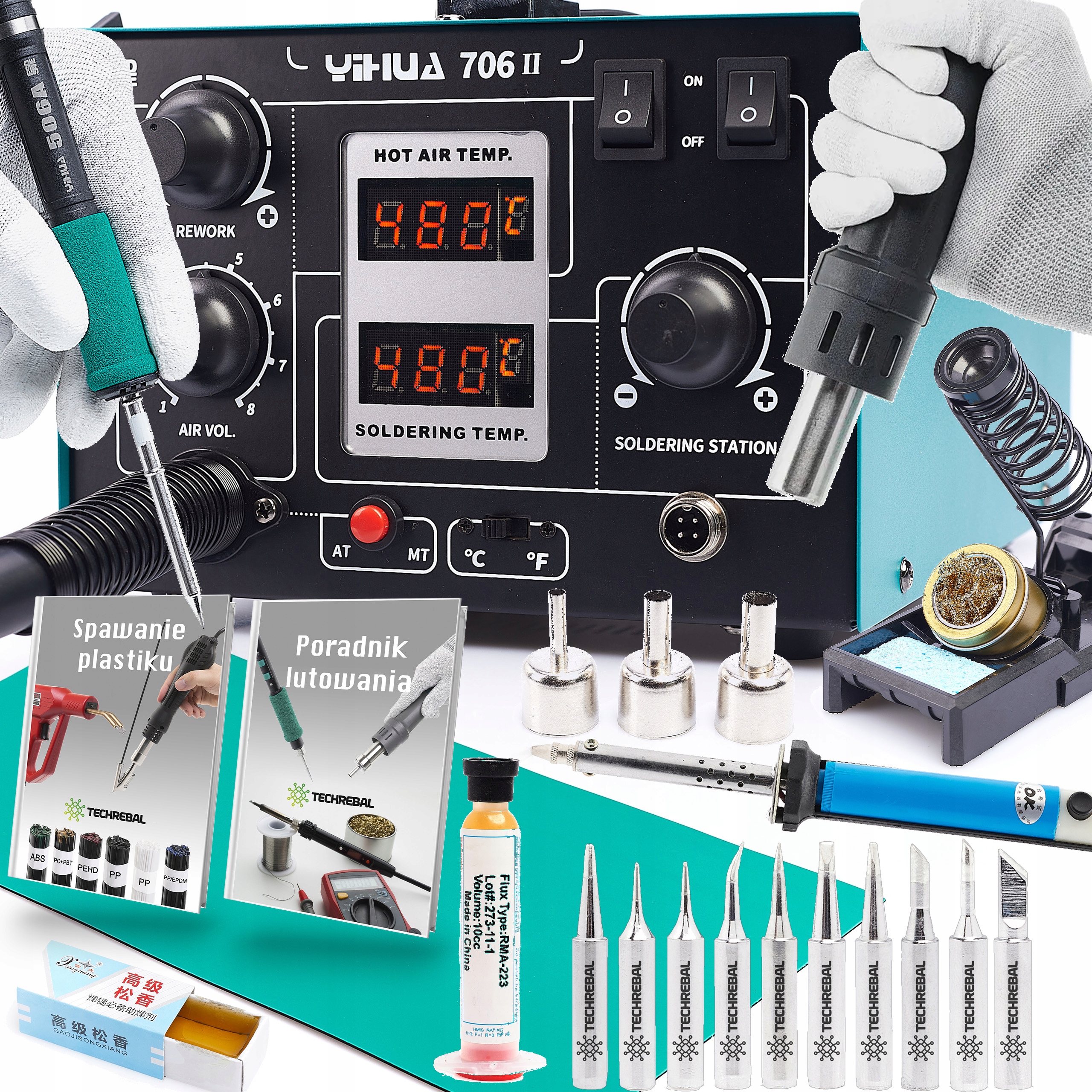 Pájecí Stanice Hot Air Páječka 706+ Odsávačka Podložka 50x25CM Hroty 900M