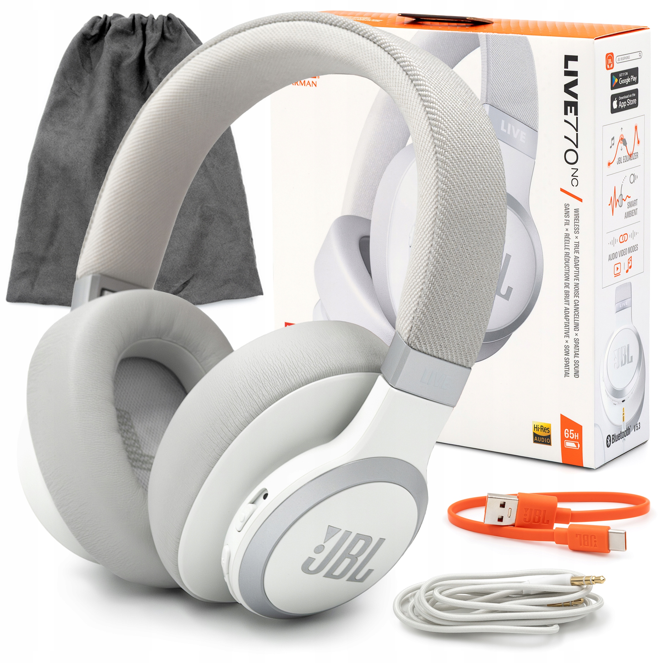 Bezdrátová sluchátka do uší Jbl Live 770NC bílá Anc Redukce šumu