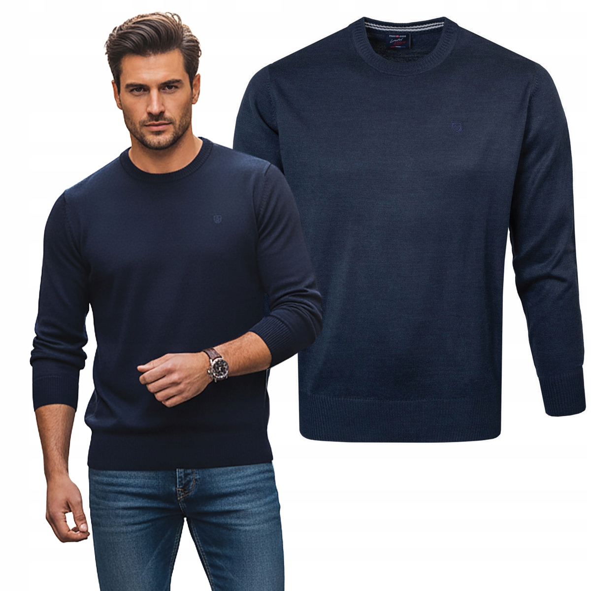 Pánský svetr Klasický Basic Hladký Tmavě Modrý XL Pako Jeans