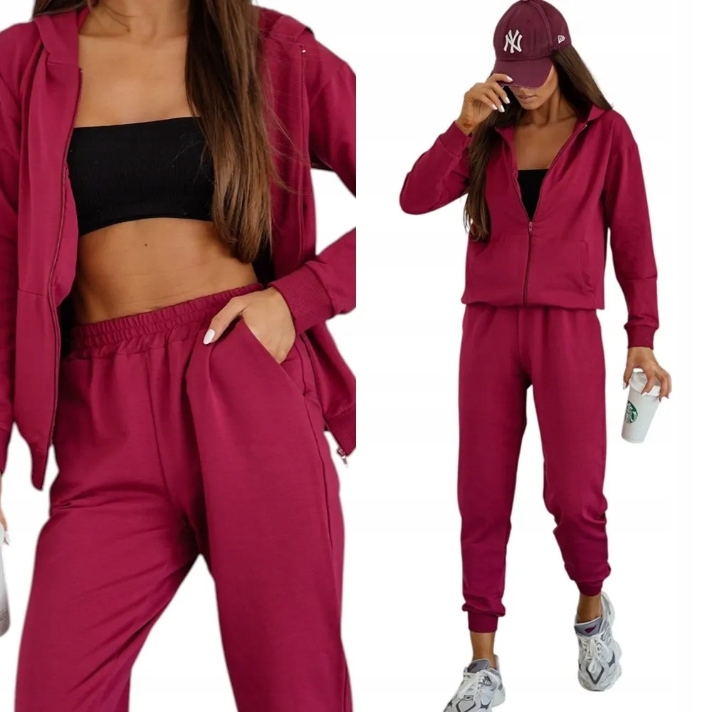 Dámský Teplákovka Bavlněný komplet s kapucí XL 42 Bordová barva