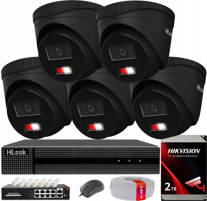 Sada Pro 5 Monitorovacích Kamer 6MPx 3K+ Hilook By Hikvision Black PoE 2TB