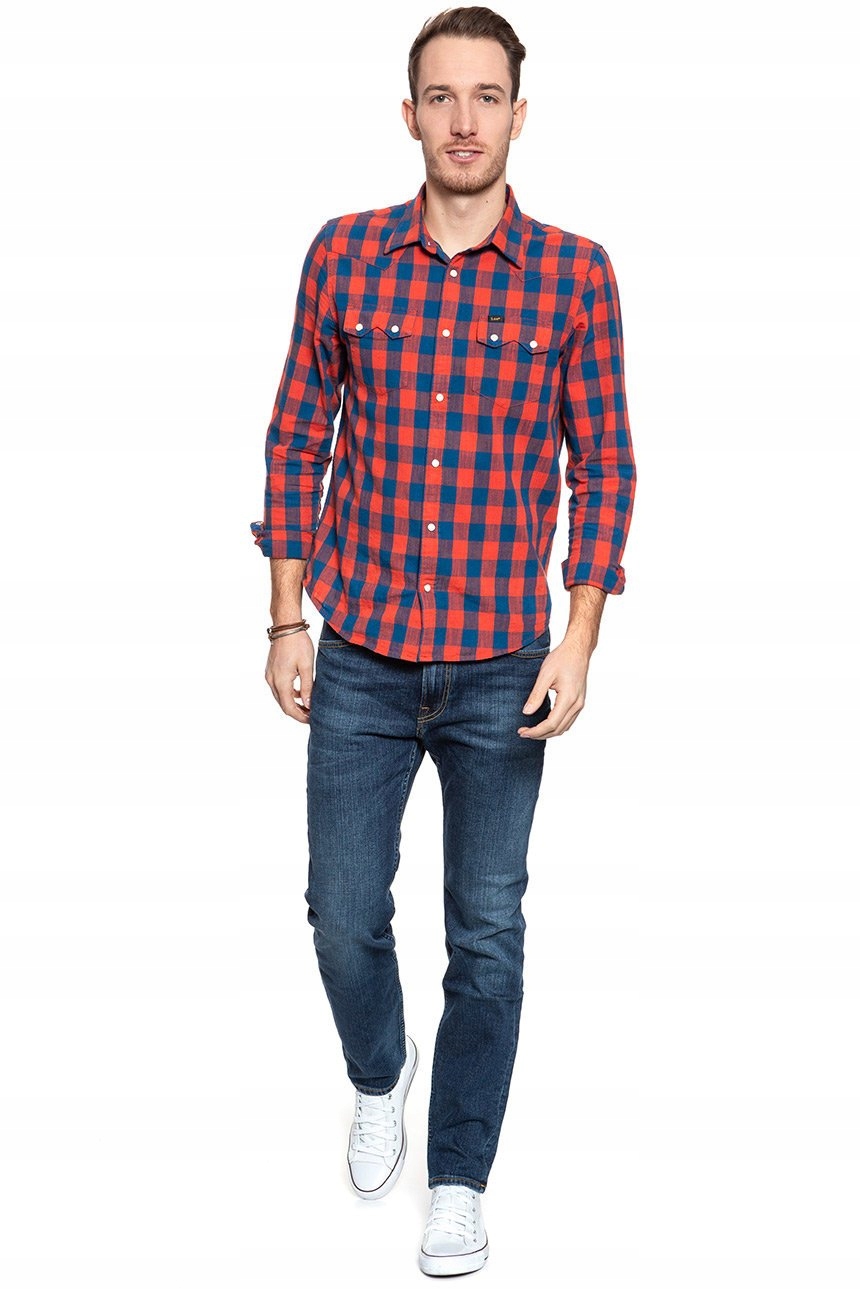 Męskie spodnie jeansowe dopasowane Lee RIDER W42 L34 Materiał dominujący bawełna